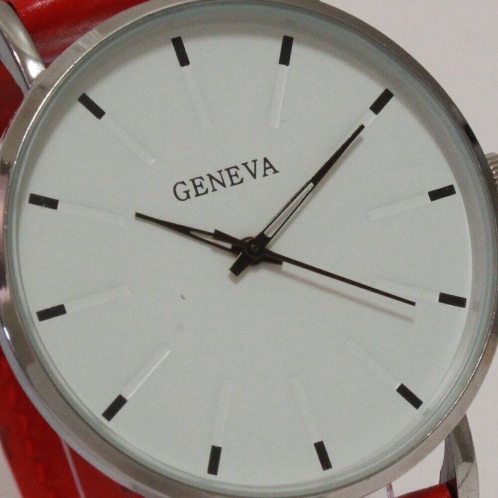 Men's Minimalist Fashion Watch Silver Case White Dial Red Strap 40mm - Picture 12 of 14